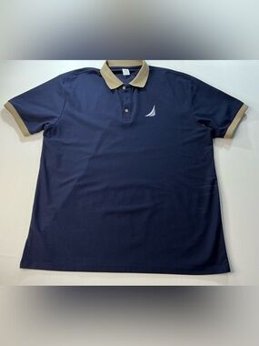 Men's Navy Polo with Contrast Tan Collar